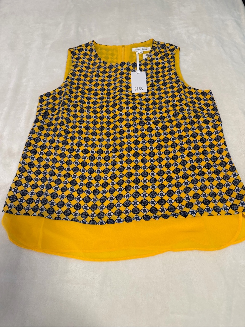 Rose & Olive Yellow and Navy Printed Sleeveless Top